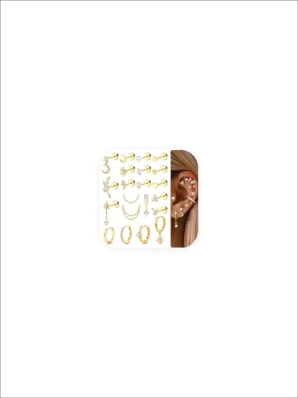 21Pc Flat Back Stud Earrings 316L Surgical Steel Helix Cartilage Piercing Set